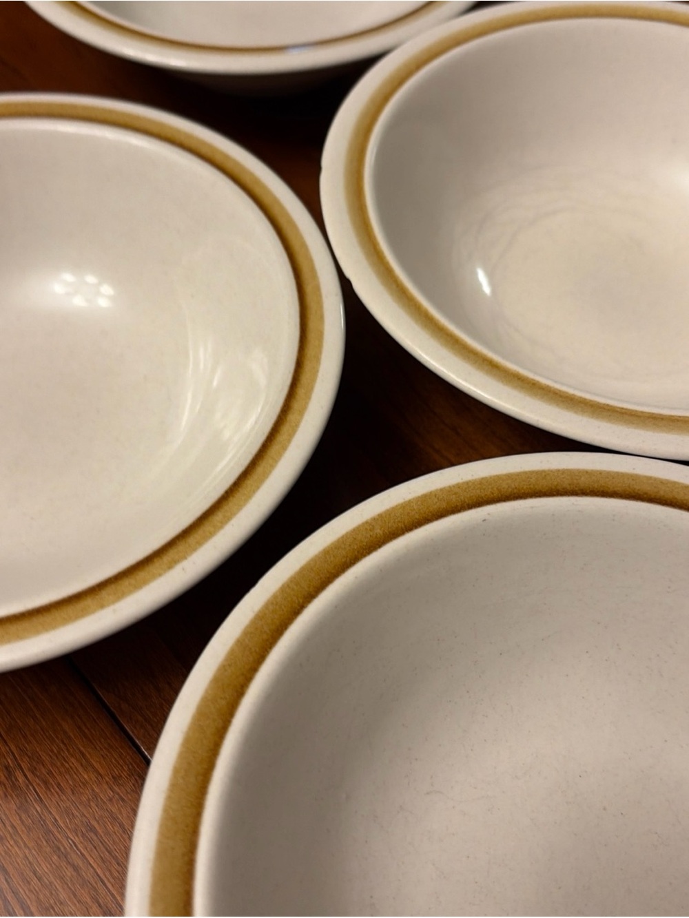 Stoneware Cereal Bowls with Golden Tan Rim - Set of 4